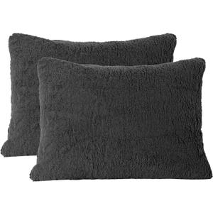 Reafort Ultra Soft Sherpa Pillowcases Set of 2 Fluffy Cozy Fleece Standard 20" x 26", Warm Plush Covers with Smooth Zipper, Machine Washable (Black, 20x26 Standard Sham)