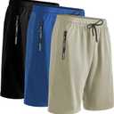 9" Mens Athletic Shorts with Zipper Pockets, 3 Pack Quick Dry Workout Gym Drawstring Running Shorts for Men, Size M