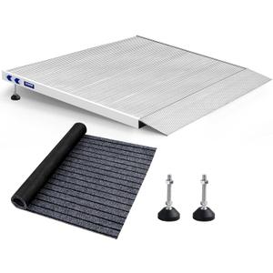 Threshold Ramp for Wheelchairs, 3.4-7.1" Rise and 36"36" Platform Aluminum Wheelchair Ramp, Door Threshold Ramps with a Non-Slip Thick Door Mat