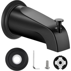 Universal Bathtub Tub Spout with Diverter, Fits 1/2" Slip-Fit Copper Pipe Connection, Pull Down Bathtub Faucet Spout Replacement, Includes Metal Cover Ring (Matte Black)