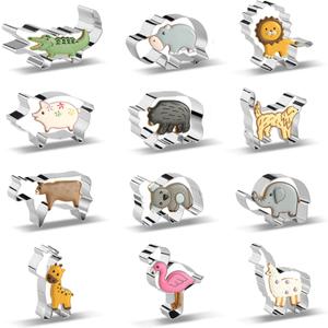 Animal Cookie Cutters for Kids, Safari Zoo Animals 12 PCS Cookie Cutters Set with Lion, Giraffe, Hippo, Panda, Koala, Elephant, Dog, Crocodile, Flamingo etc. (Gift Box)