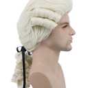 karlery Judge Colonial Wig Man Long Wave Beige Wig for Halloween Costume Cosplay Party, Beige