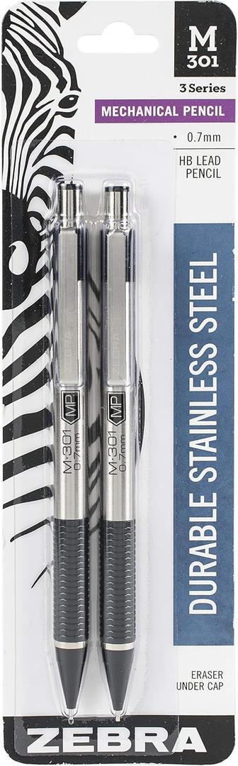 Zebra Pen M-301 Stainless Steel Mechanical Pencils, 0.7 mm, (Pack of 1,2 Count Total)