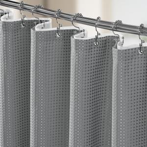 3 in 1 Shower Curtain Set, Waffle Shower Curtain and Liner Set with 12 Double Sided Shower Curtain Hooks, 258GSM Luxury Weighted Cloth Shower Curtains for Bathroom, 72 W x 72 H, Grey