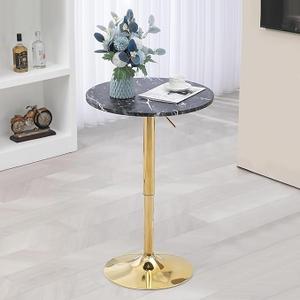 RUN.SE Round Bar Table, 24" Adjustable Cocktail Bar Table Modern Bistro Pub Table for Home Bar, Small Dining Room, Living Room, Black Top & Gold Base