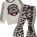 Toddler Baby Boy Clothes Cartoon Face Print Colour Blocking Sweatshirt + Sweatpants Outfits Set (11-12 Years)