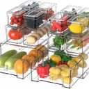 14Pack Fridge Organizer Bins, Clear Refrigerator Organizing Containers with Lids and Refrigerator Drawers, Stackable Food, Vegetable and Fruit Containers for Fridge Organizers and Storage