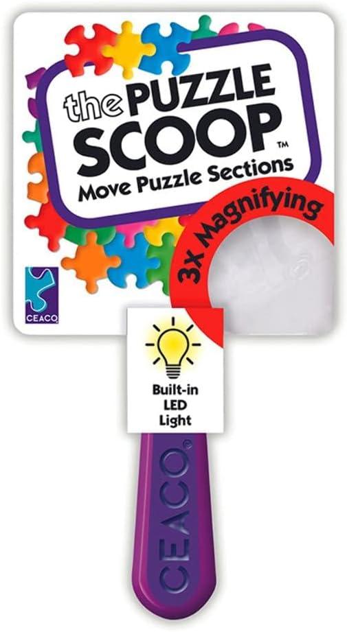 Ceaco Puzzle Scoop with LED Light & 3X Magnifier  Jigsaw Puzzle Accessory for Lifting & Moving Sections, Low Vision Aid, Puzzle Tool Gift for Adults & Seniors