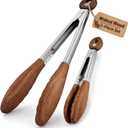 Bakpoco 10 & 13 Inch Wooden Tongs for Cooking, Kitchen Stainless Steel Salad Tongs with Walnut Wood Tip, Serving Food Toaster Bread Non Toxic Grill Tong, Smooth Locking & Hanging Cooking Utensils Set, 2 Pack