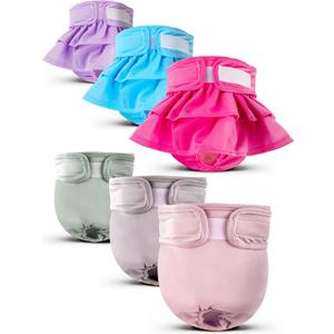 XPCARE 6 Pack Washable Female Dog Diapers - Reusable, Highly Absorbent, Leak-Proof Puppy Diapers for Female Dog (XS)