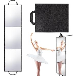 Foldable Full Length Mirror, 2-in-1 Wall-Mounted or Tabletop Mirror, Portable Travel Mirror with Handle for Dance Home Bedroom Wardrobe Stage Makeup Checks Camping Outdoor Use (47" x 12.5", Tri-Fold)