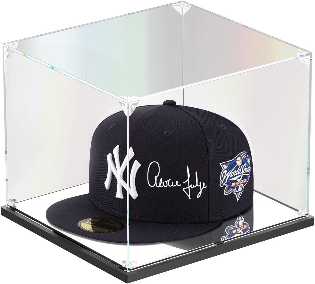KOLIPI Hat Display Case, Clear Acrylic Hat Box with Mirror Base, Display Case for Baseball Cap, Snapback Caps, Mini Helmet (8.7x7.9x7.1 inch, 22x20x18 cm)