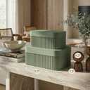 Decorative Storage Boxes with Lids Set of 2 Beautiful Fluted Cardboard Organizer Bins for Your Home Bookshelf Decor to Safely Store Your Documents, Memory Box Items and Other Keepsakes in Style