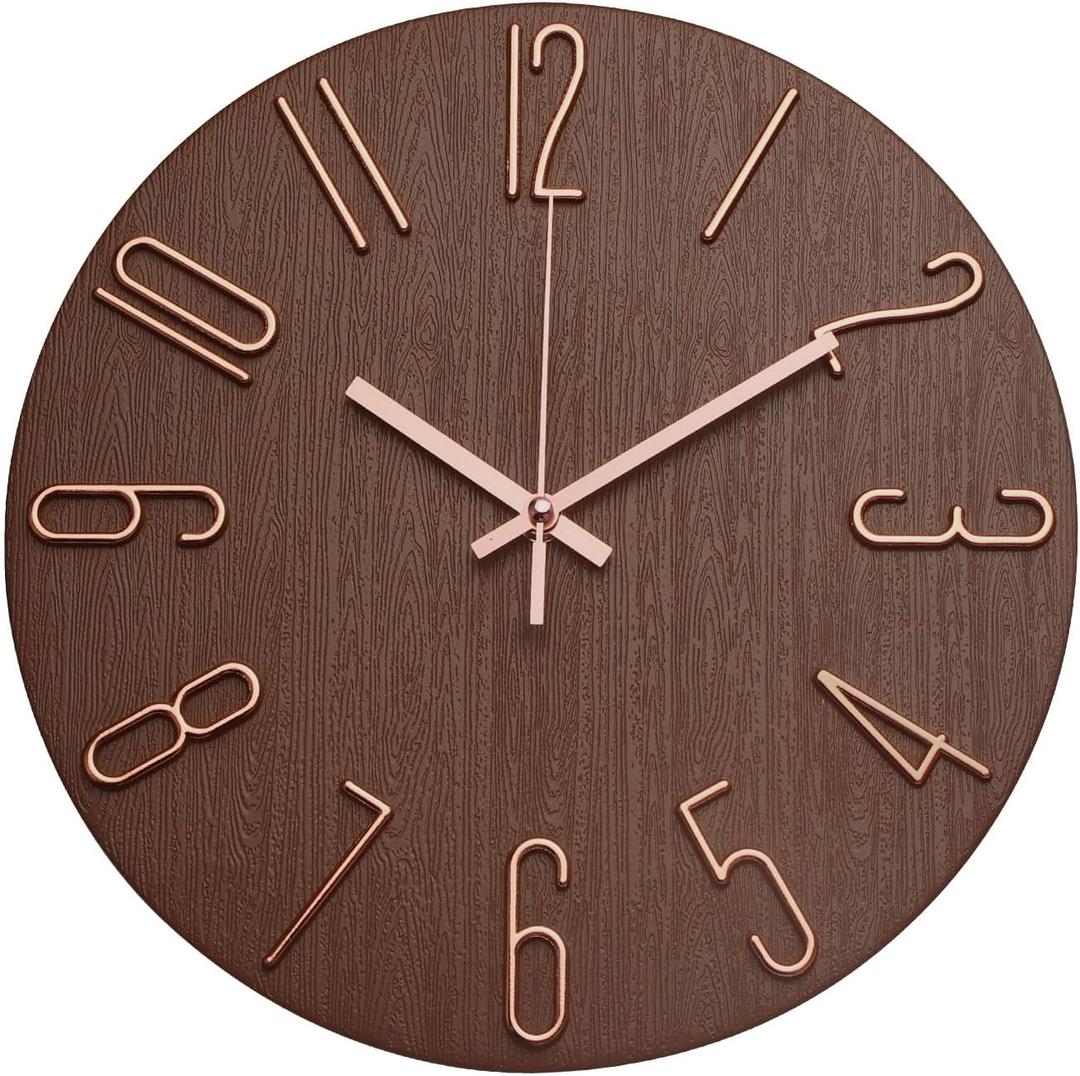 Wall Clock 12 Inch Silent Non-Ticking Imitation Wood Indoor Clock Round Brown Decor Clock Modern 3D Figures Quartz Wall Clocks for Home, Hotel, Office, School Wall Clock 12 Inch Silent Non-Ticking Imitation Wood Indoor Clock Round Brown Decor Clock Modern 3D Figures Quartz Wall Clocks for Home, Hotel, Office, School