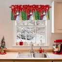 Christmas Tree Valance Curtains Snowman Christmas Kitchen Curtains Window Treatment Holiday Decor Red Black Buffalo Plaid Rod Pocket Valances for Kitchen Bathroom Living Room 54x18 Inch, 1 Panel