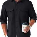 COOFANDY Men's Casual Button Down Shirt Long Sleeve Untucked Shirt Stretch Denim Dress Shirt with Pockets (Medium, Black)