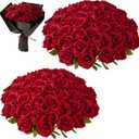 Red Roses Artificial Flowers Bulk, 52Pcs Fake Roses Flower Arrangement, DIY Silk Flowers Roses Bouquet, Realistic Faux Artificial Roses for Valentine's Day Home Table Decor