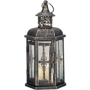 JHY DESIGN Decorative Lanterns-10inch High Vintage Style Hanging Lantern, Metal Candleholder for Indoor Outdoor, Events, Parities and Weddings(Black with Gold Brush)