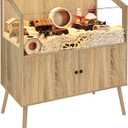 PROLEE Hamster Cage with Storage Cabinet,Large Hamster Encloure Chew Proof Wood,Clear View Hamster Habitat for Guinea Pig, Ferret, Rat, Hedgehog, 40" L x 20" W x 47" H (White Oak)