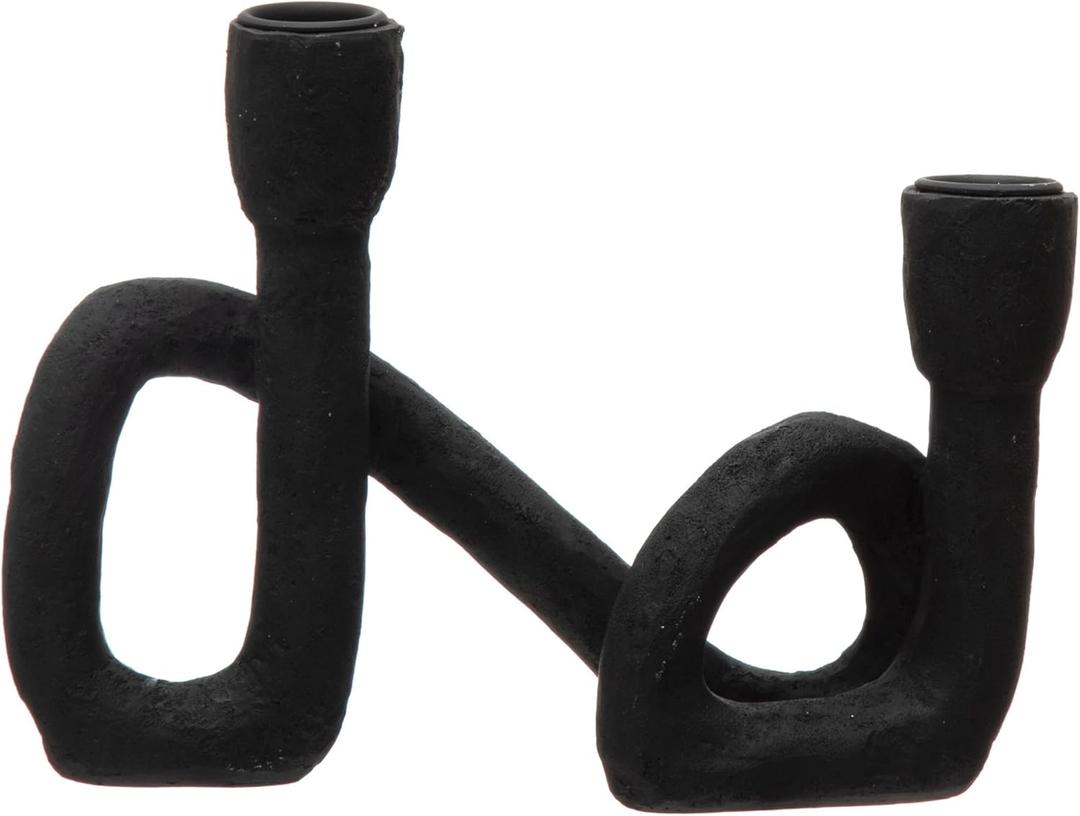 Bloomingville Decorative Resin Double Taper Candle Holder, Black