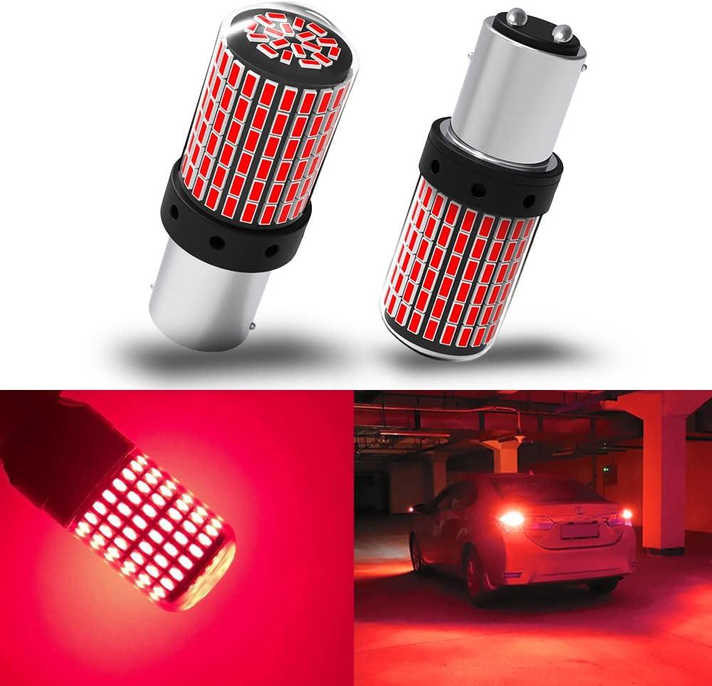1157 LED Bulbs Red, Brake Stop Light Super Bright 3000 Lumens Error Free Canbus, BAY15D 7528 2057 2357 Automotive Led Tail Rear Light Bulb for Car RV Truck 144SMD (2PCS)