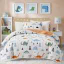 Joyreap 2-Piece Cotton Quilt Set Twin, Cute Dinosaur Reversible Design for Kids Boys n Girls, Breathable Skin-friendly Quilt Bedspread Bed Cover for All Season, 1 Quilt and 1 Pillow Sham- 68x86 inches (Twin (68"x86", 1 Qulit+1 Pillow Sham), Dinosaur Orange)