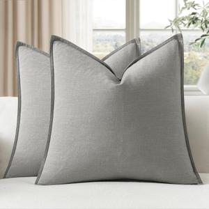 EMEMA Decorative Linen Throw Pillow Covers 20x20 Inch Light Grey Boho Farmhouse Neutral Couch Throw Pillows for Bed Pack of 2 Accent Pillowcase Modern Sofa Cushion Livingroom Home