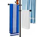 63 Inch Pool Towel Rack with Wheels for Indoor Outdoor Use, Towel Holder with Storage Tray, 6 Adjustable Bars Hot Tub Accessories, Free Standing Towel Rack for Pool, Spa, Hot Tub