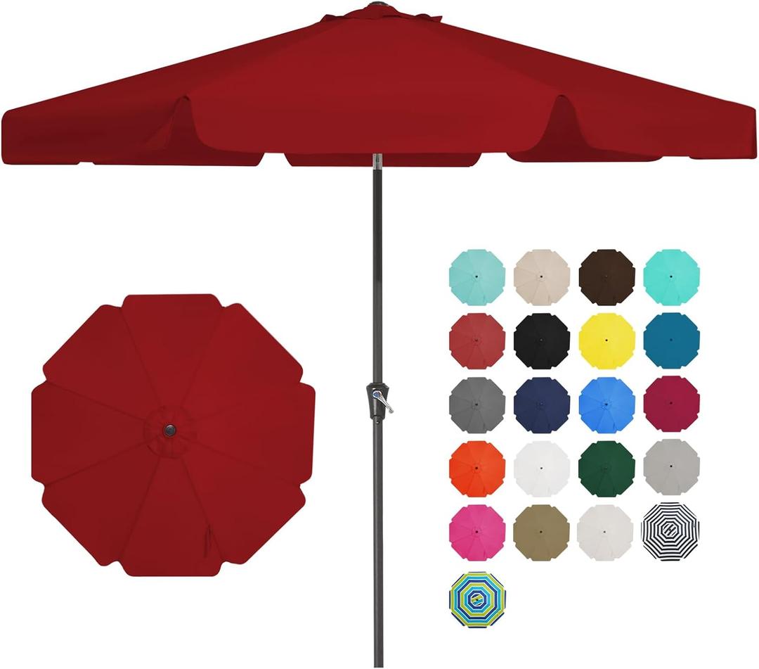JEAREY 9 FT Patio Umbrella Outdoor, Table Umbrellas Market Umbrella w/Push Button Tilt/Crank, 8 Sturdy Ribs (Red)