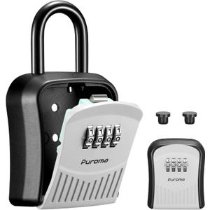 Puroma Lock Box Combination Key Lock Box, Wall-Mounted Portable Storage Lockbox for Keys with Resettable Code, Outside Safe Security Box for House, Apartment, Office Key Storage (1 Pack, Gray)