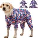 LovinPet Pit Bull Pajamas Large Dogs PJS - Tiger Garden Blue and Pink Print/Lightweight Stretchy Knit Big Dog Pullover Jammies, Large Breed Dog Pajamas, Pet PJ's/XL