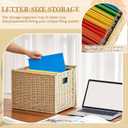 Jingmore 1 Pack Paper Rope File Box Organizers Collapsible Letter Size Filing Cabinet with Lid Woven Hanging File Basket Portable Decorative Document Storage Box for Office/Decor/Home (Letter Size)