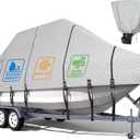 5-ply 1200D 100% Waterproof T-Top Boat Cover Solution Dyed Fade-Proof Trailerable Hard Top Boat Cover with 21 Windproof Straps, Motor Cover (Gray, 19'-21 Long, Beam Width Up to 106")
