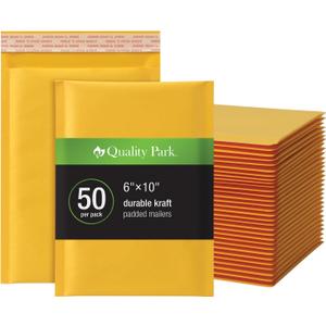 Quality Park Bubble Mailers, 6 x 9 Shipping Envelopes, Self-Seal, Durable Brown Kraft Padded Envelopes, Redi-Strip Peel Off Closure, 50 Per Box (QUA85755)