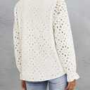 ZESICA Women's Casual Blouse Tops Puff Long Sleeve Button V Neck Hollow Out Eyelet Lace Embroidered Shirt Dressy (White, M)