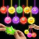 24 PCS Light Up Balls for Kids, Glow in The Dark Party Favors LED Puffer Balls with Finger Loop, Easter Eggs Fillers Fidget Toys Easter Basket Stuffers