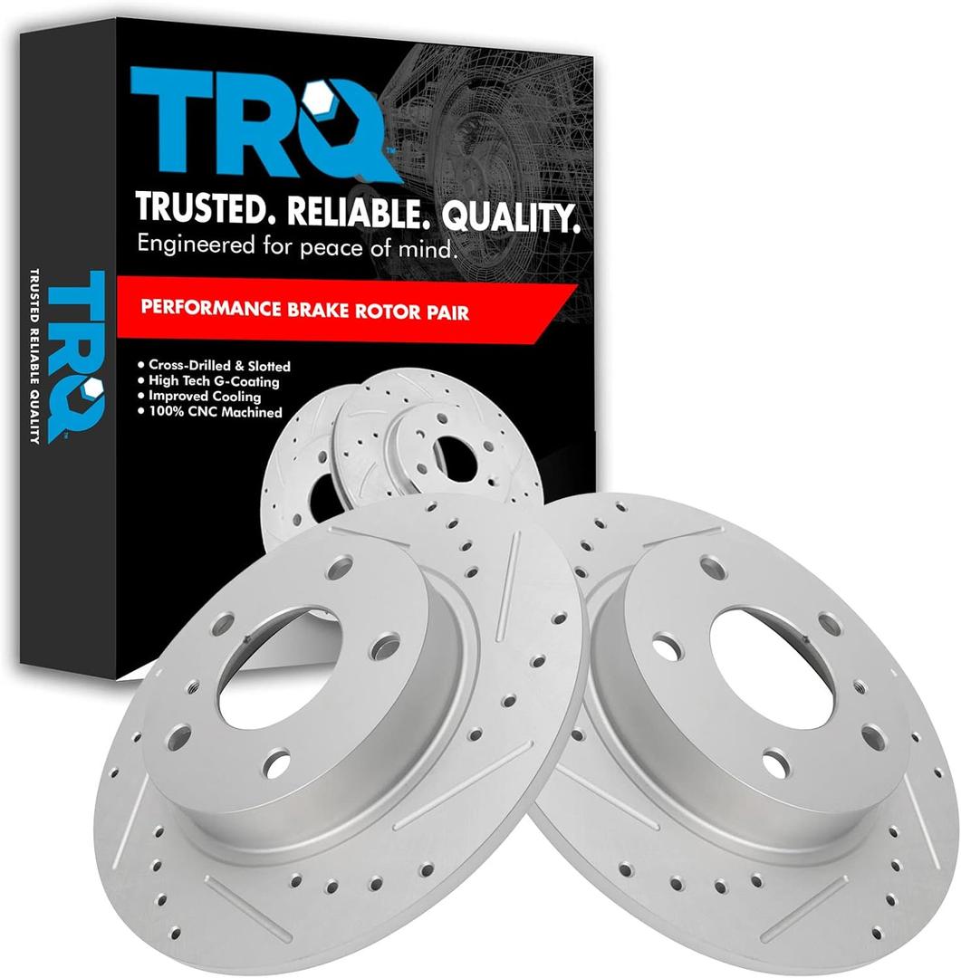 TRQ Rear Performance Brake Rotors Set Premium G-Coated Compatible with 2014-2022 Mazda 3 2019-2021 CX-3 2020-2022 CX-30