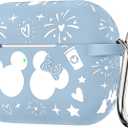 Girovo Compatible with Airpods Pro 2nd/1st Generation Case Cover with Keychain, Women Men Soft Silicone TwoTone Cute Cartoon Engraved Convenience Protective Case, Front LED Visible Blue/White