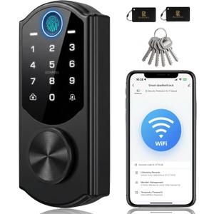 Keyless Entry Door Lock with Built-in WiFi, Fingerprint Smart Lock for Front Door, Touchscreen Keypad Deadbolt, App Remote Control, Auto Lock, Easy Installation