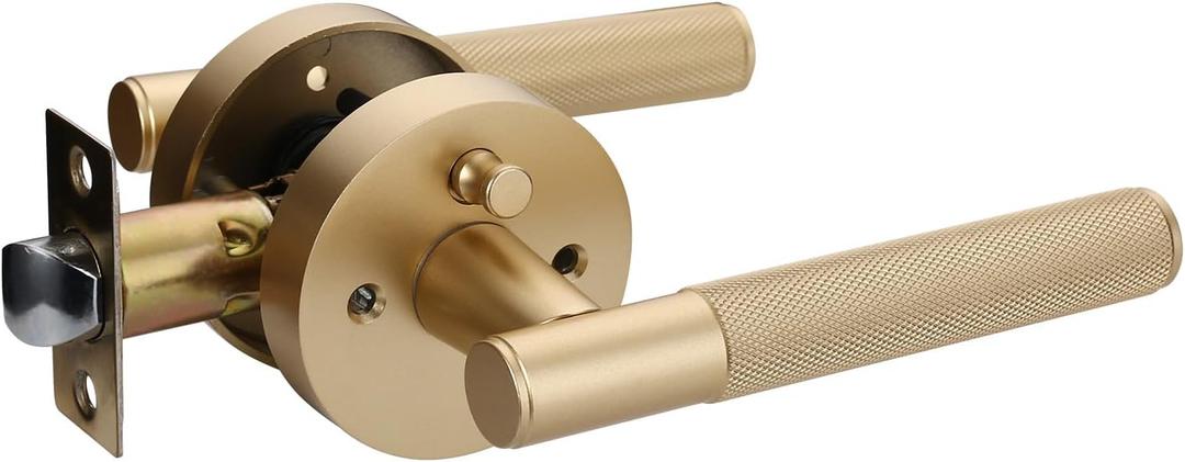 Privacy Knurled Gold Color Door Handle - Durable, Stylish Interior Lever for Bedrooms & Bathrooms - Modern Design & Functionality