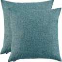 Artcest Set of 2, Decorative Linen Bed Throw Pillow Case, Sofa Durable Modern Stylish, Comfortable Cushion Cover for Couch, 14"x14" (Peacock Blue)