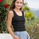 Girls Tank Tops Kids Athletic Ribbed Summer Sleeveless Crop Tops School Workout Running Sports Outfits Basic Camisole A-Black (Black)