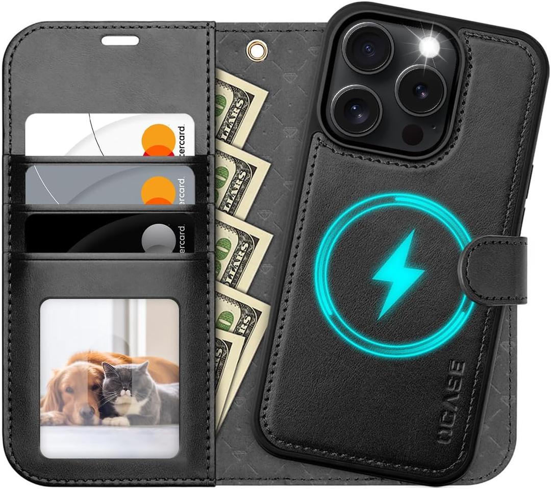 OCASE for iPhone 16 Pro Case Detachable Wallet Case with Card Holder, 2 in 1 Pu Leather Flip Folio with RFID Blocking Stand Wrist Strap Shockproof Phone Cover 6.3 Inch 2024, Graphite