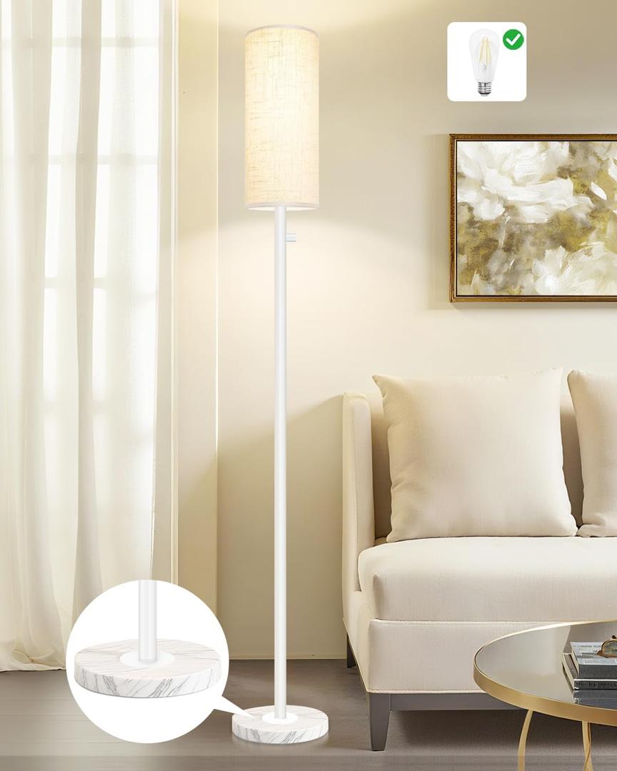 Floor Lamp for Living Room,Dimmable Floor Lamp with LED Bulb,Modern Standing Lamp with Marble Base,Tall Standing Lamps for Living Room,Bedroom,Office,Reading and Nursery(White)