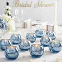 24 Pcs Blue Votive Candle Holders- Blue Centerpieces for Tables, Round Mercury Glass Candle Holder for Wedding Decor, Bridal Shower Decorations