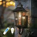 Emliviar Solar Exterior Front Porch Light with Remote Control, 3 Lighting Modes Waterproof Solar Wall Lantern, Auto On/Off Black Outside Light with Clear Glass, 500181-SL BK (Medium - 1 Pack)