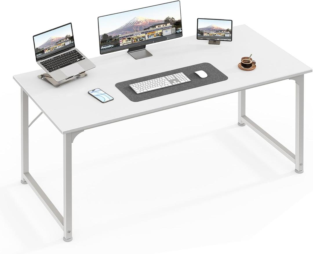 Huuger Computer Desk, 48 Inch Office Desk, Gaming Desk with Storage, Writing Desk Work Desk for Home Office, Study, Modern Simple Desk, Large Legroom, Metal Frame, White