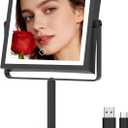 Ruacq Makeup Mirror with Lights, 4000mAh Rechargeable Magnifying Mirror with Light, 1X/10X, Height Adjustable Bathroom Vanity Mirror, 3 Colors, Adjustable Brightness (Matte Black)