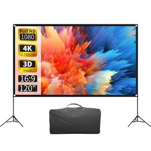 Projector Screen with Stand 120 Inch, 16:9 4K HD Portable Projector Screen Indoor Outdoor, Foldable Wrinkle-Free Movie Screen 160° Front Rear Projection Screen with Carry Bag for Home Movie