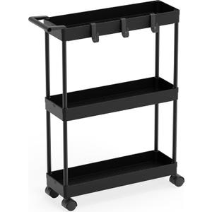 Simple Houseware 3-Tier Slim/Narrow Storage Cart with Handle, 5.5'' Wide x 27.5'' Height Rolling Organizer for Kitchen, Bathroom, Laundry Room - Black